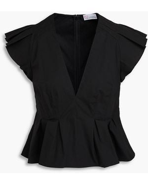 RED Valentino Pleated Cotton-blend Poplin Peplum Top - Black