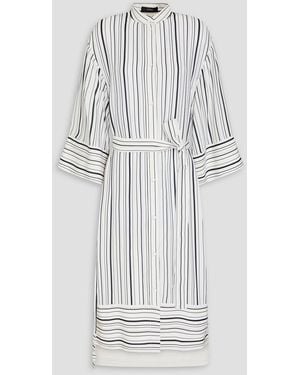 JOSEPH Darius Belted Striped Silk Crepe De Chine Midi Shirt Dress - Grey