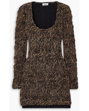 Nanushka Frensi Smocked Zebra-print Chiffon Mini Dress - Brown
