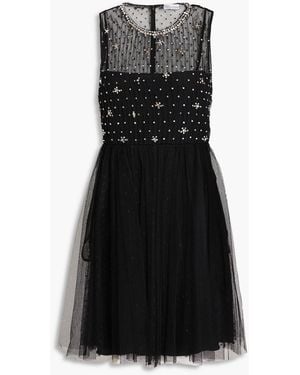 RED Valentino Crystal-embellished Tulle And Point D'esprit Mini Dress - Black