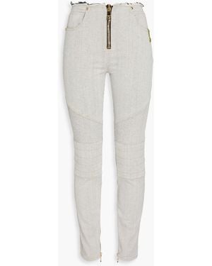 Balmain Studded High-Rise Slim-Leg Jeans - White