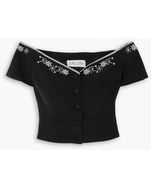 Saloni Clementine-B Off-The-Shoulder Embellished Crepe Top - Black
