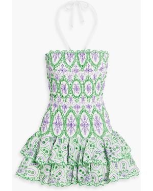 Charo Ruiz Megan Ruffled Broderie Anglaise Cotton-Blend Mini Dress - Green