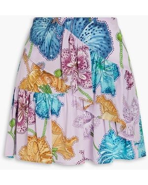 Hayley Menzies Marielle Gathered Floral-print Silk-crepe Mini Skirt - White