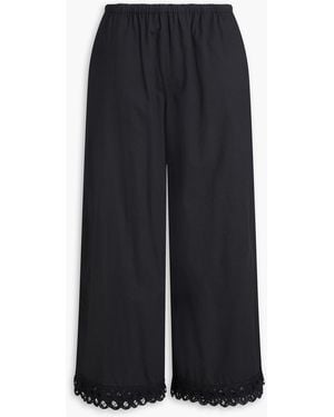 By Malene Birger Luisa Cropped Lace-trimmed Cotton-poplin Wide-leg Trousers - Black