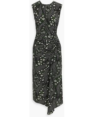 Veronica Beard Vivianna Draped Floral-Print Silk-Blend Crepe De Chine Midi Dress - Black