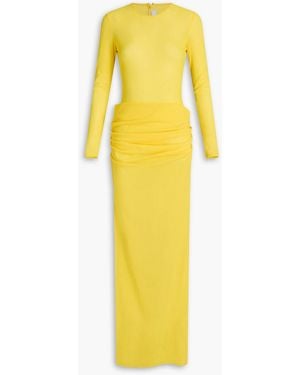 Alex Perry Ruched Mesh Gown - Yellow