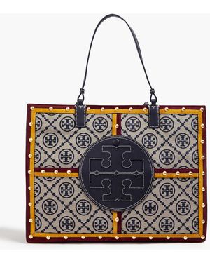 Tory Burch Ella Jacquard, Leather And Suede Tote - Blue