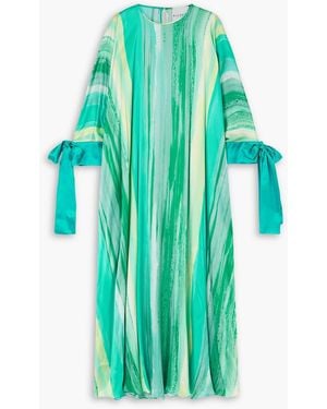 Halpern Bow-detailed Printed Silk-satin Kaftan - Green
