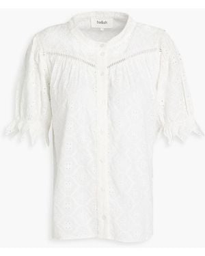 Ba&sh Gathered Lattice-trimmed Broderie Anglaise-cotton Shirt - White