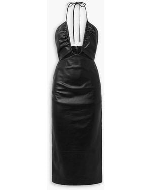 Zeynep Arcay Cutout Leather Halterneck Midi Dress - Black