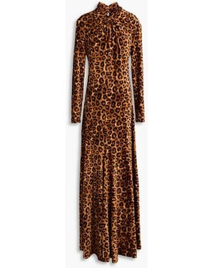 Rabanne Twisted Leopard-Print Devoré-Velvet Maxi Dress - Brown