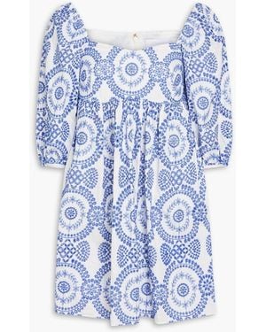Borgo De Nor Eta Broderie Anglaise Cotton-Blend Mini Dress - Blue