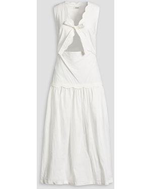 Sandro Bow-Detailed Cutout Stretch-Cotton Poplin Midi Dress - White