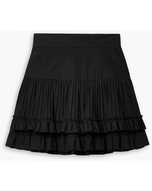 Brandon Maxwell Pleated Tiered Poplin Mini Skirt - Black