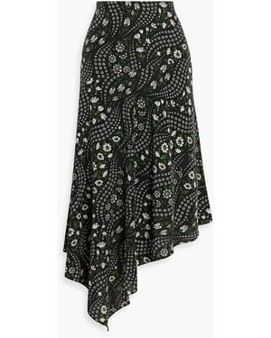 Veronica Beard Rosemary Asymmetric Floral-Print Silk-Blend Crepe De Chine Skirt - Black