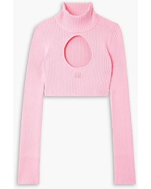 Courreges Cropped Cutout Ribbed-Knit Turtleneck Sweater - Pink