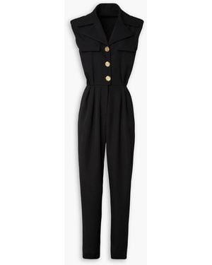 Balmain Button-Embellished Grain De Poudre Wool Jumpsuit - Black