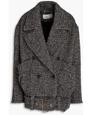 Zimmermann Double-breasted Herringbone Tweed Coat - Black