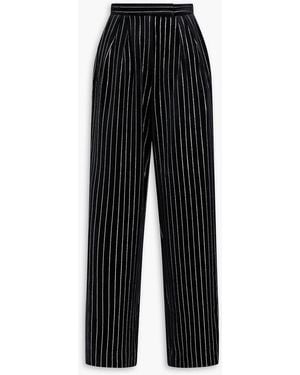 Alex Perry Pleated Crystal-embellished Velvet Wide-leg Trousers - Black