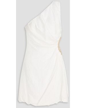Sandro One-Shoulder Embellished Cutout Woven Mini Dress - White