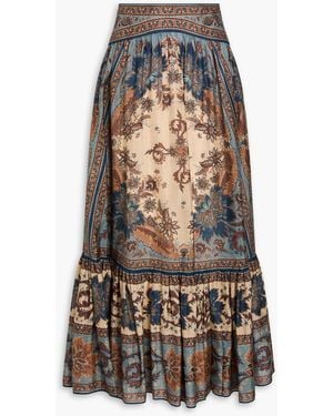 Zimmermann Floral-print Silk-voile Midi Skirt - Blue