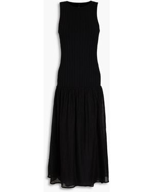 Mother Of Pearl Ribbed Cotton-blend Jersey Midi Dress - Black