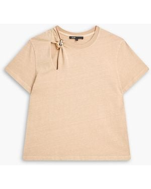 Maje Embellished Cutout Cotton-Jersey T-Shirt - Natural
