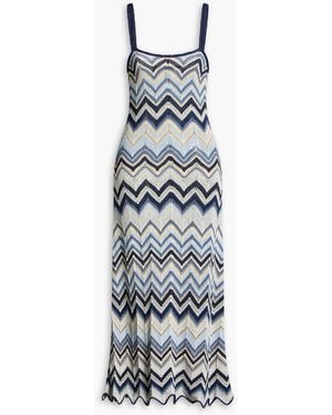 Maje Metallic Crochet-Knit Midi Dress - White