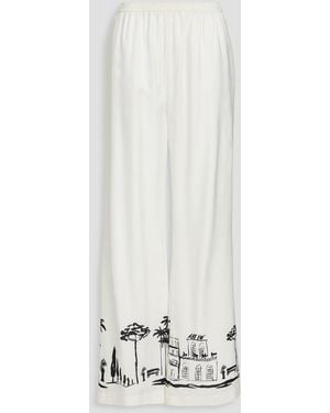 Officine Generale Gracella Printed Silk-Twill Wide-Leg Trousers - White