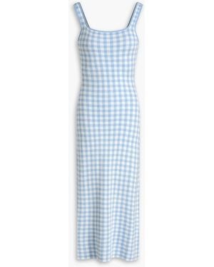 STAUD Katie Checked Stretch-Knit Midi Dress - Blue