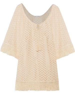 Eberjey Libertine Giana Fringed Crochet-Knit Coverup - Natural