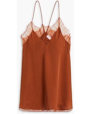 IRO Tulle-trimmed Silk Crepe De Chine Camisole - Orange