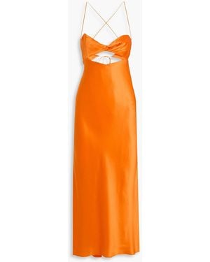 The Sei Twisted Cutout Silk-Satin Maxi Dress - Orange