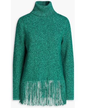 Zimmermann Fringed Ribbed Cashmere And Merino Wool-blend Turtleneck Sweater - Green