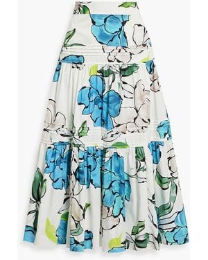 Aje. Maison Tiered Floral-print Cotton-poplin Midi Skirt - White