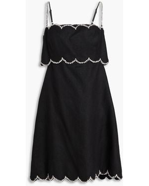 Zimmermann Crystal-Embellished Scalloped Cutout Linen Mini Dress - Black