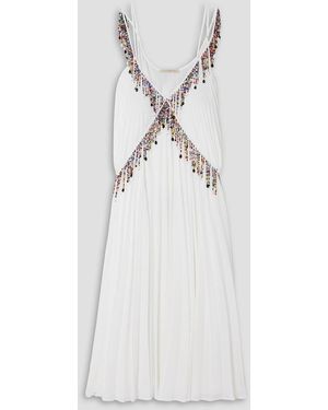 Christopher Kane Pleated Bead-embellished Georgette Midi Dress - White