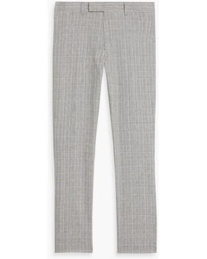 dunhill Slim-Fit Prince Of Wales Checked Wool, Linen And Silk-Blend Pants - Gray
