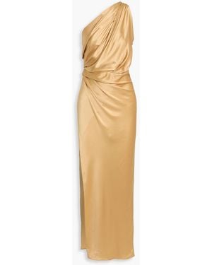 The Sei One-Shoulder Draped Silk-Satin Maxi Dress - Metallic