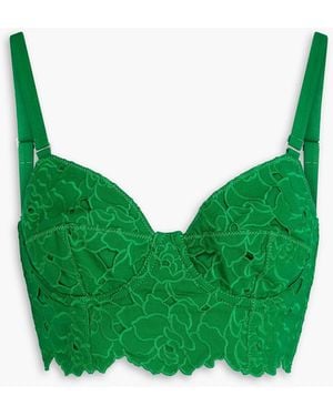 Erdem Cropped Broderie Anglaise Cotton-Blend Bustier Top - Green