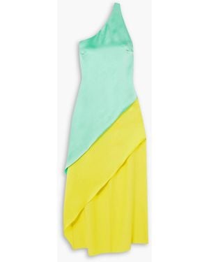 Halpern Razor One-shoulder Two-tone Satin Midi Dress - Yellow