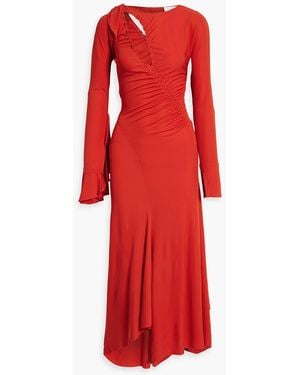 Victoria Beckham Asymmetric Cutout Jersey Midi Dress - Red