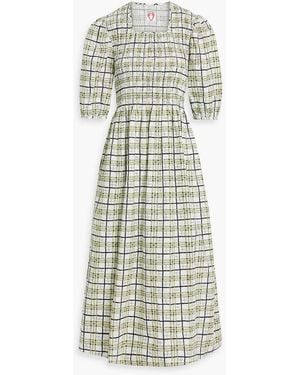 Shrimps Daria Shirred Checked Cotton-poplin Midi Dress - White