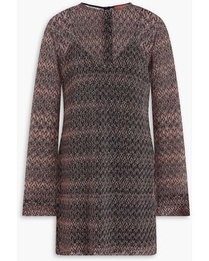 Missoni Metallic Crochet-Knit Mini Dress - Brown