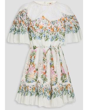 FARM Rio Floral-print Broderie Anglaise Cotton Min Dress - White