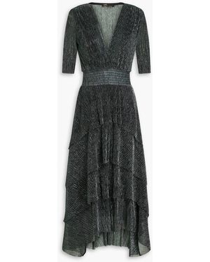 Maje Ruffled Lamé Midi Dress - Black