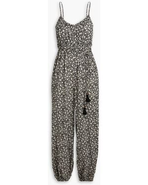 Tory Burch Floral-Print Cotton-Mousseline Jumpsuit - Black