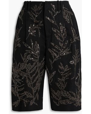 Brunello Cucinelli Embroidered Cotton And Linen-blend Shorts - Black