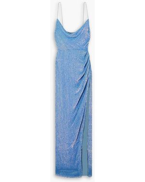 retroféte Katya Draped Sequined Chiffon Gown - Blue